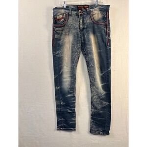 Kaalu Jeans Denim Distressed Acid Wash Red Stitching 36x30 Mens Pants #1664‎